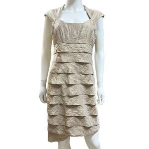 London Times Shimmer Tiered Pleats Cap Sleeve Sheath Dress Size 10‎ (K10255)